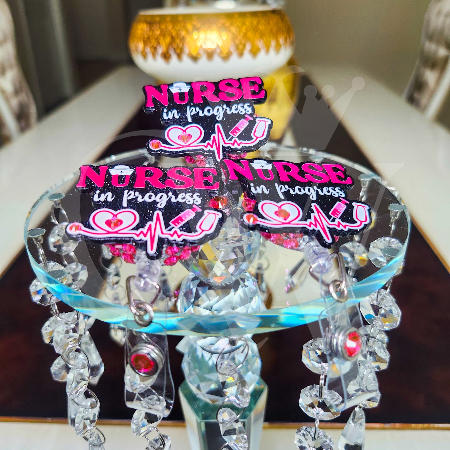"Nurse in Progress"- Rhinestone Badge Holder