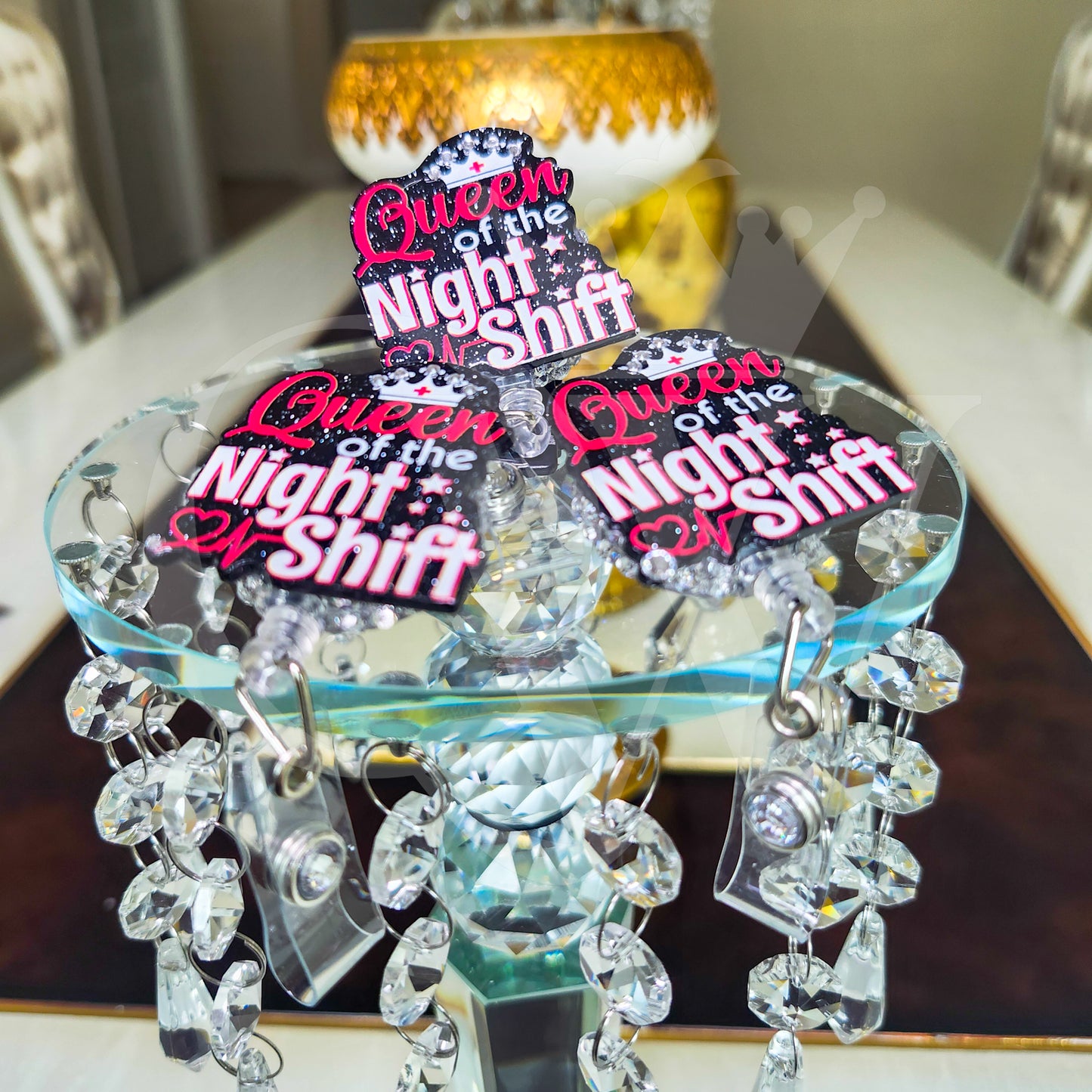 "Queen of the Night Shift"- Rhinestone Badge Holder