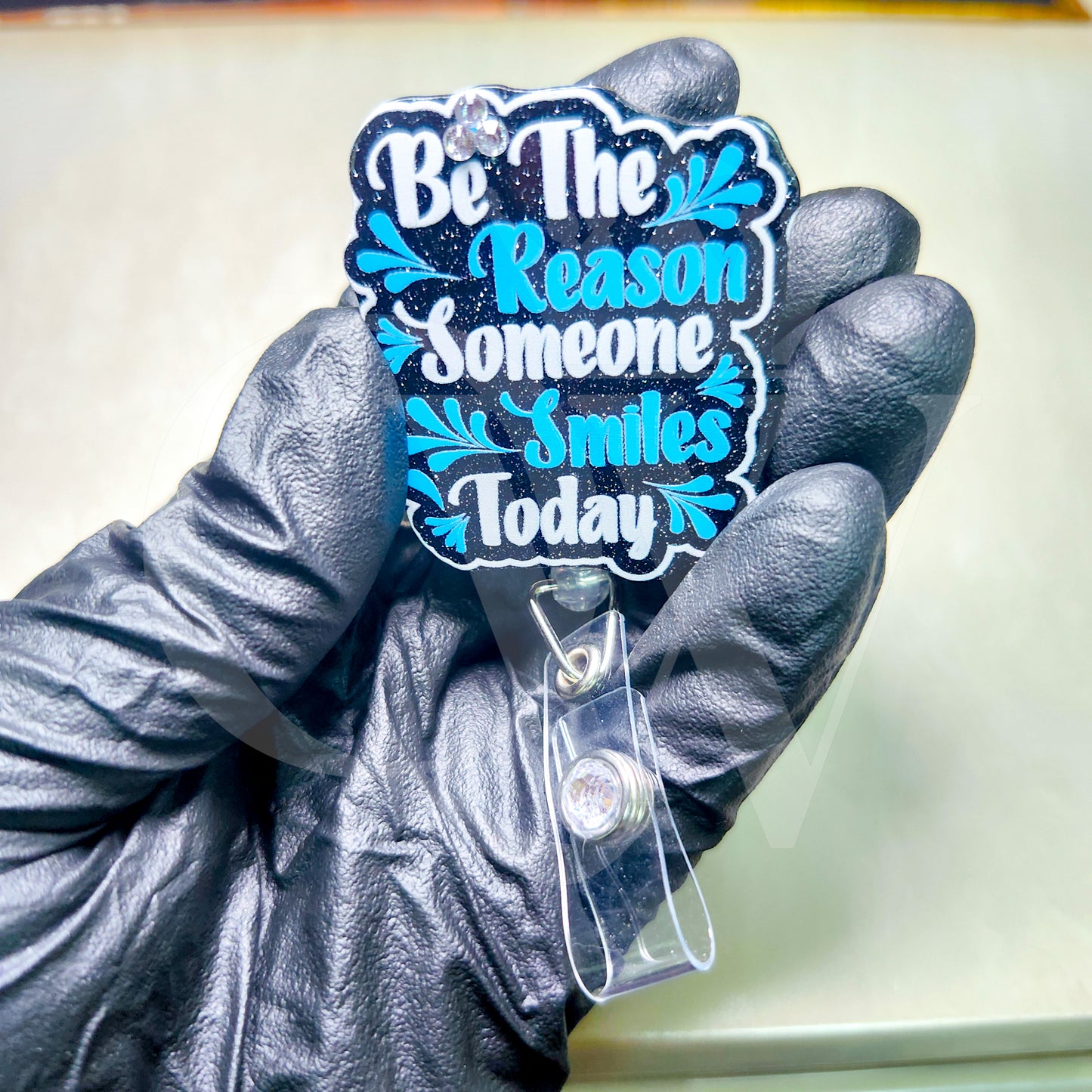 "Be The Reason Someone Smiles Today" - Rhinestone Badge Holder