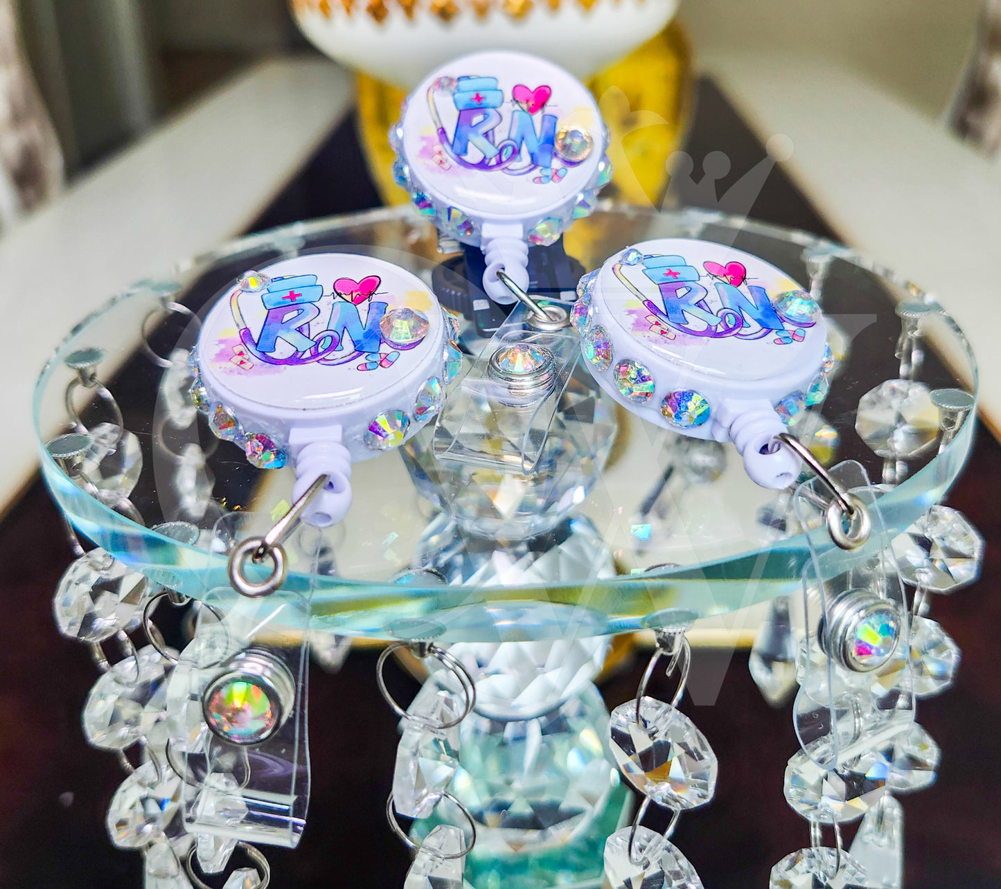 "RN"- Rhinestone Mini Badge Holder