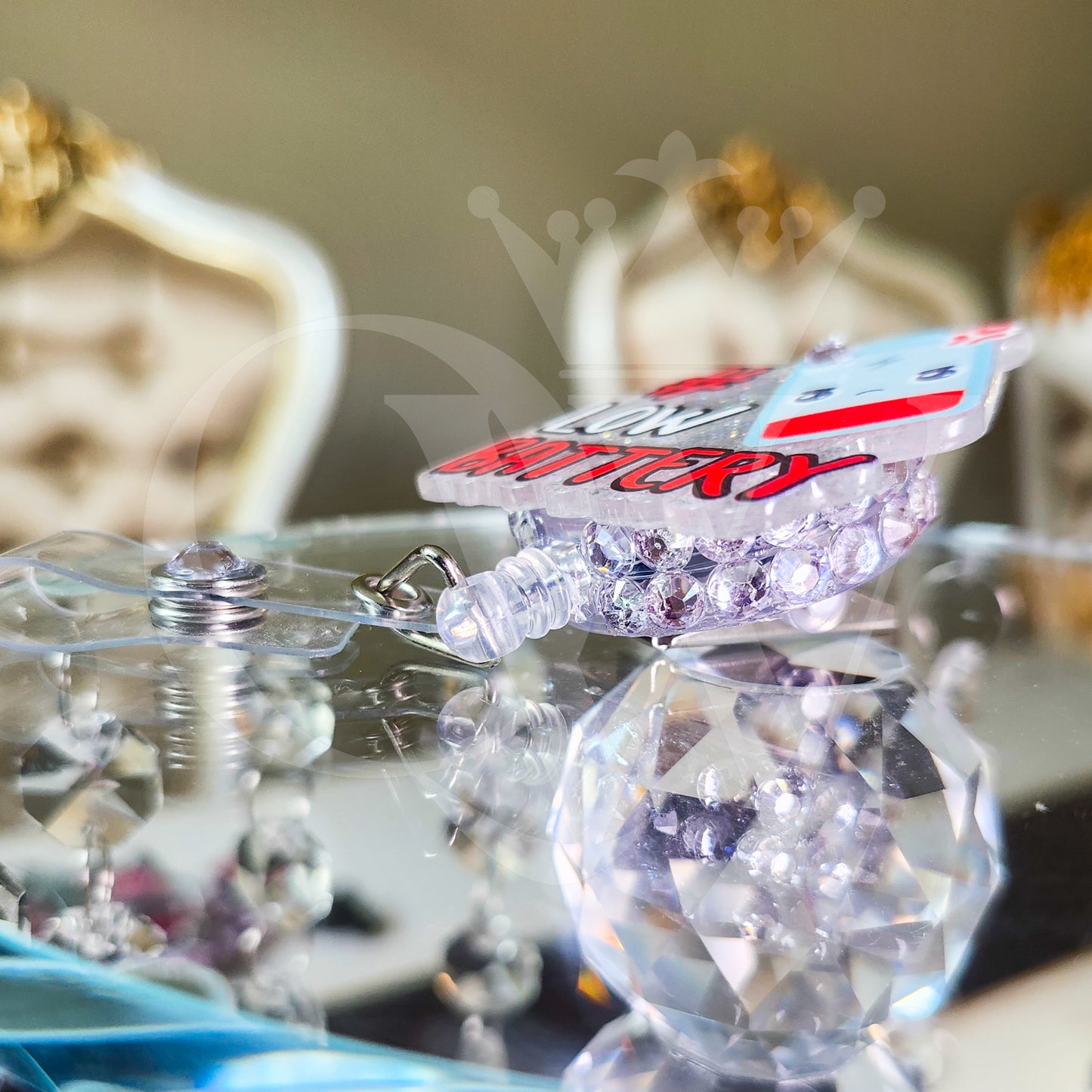 "Low Battery"- Rhinestone Badge Holder