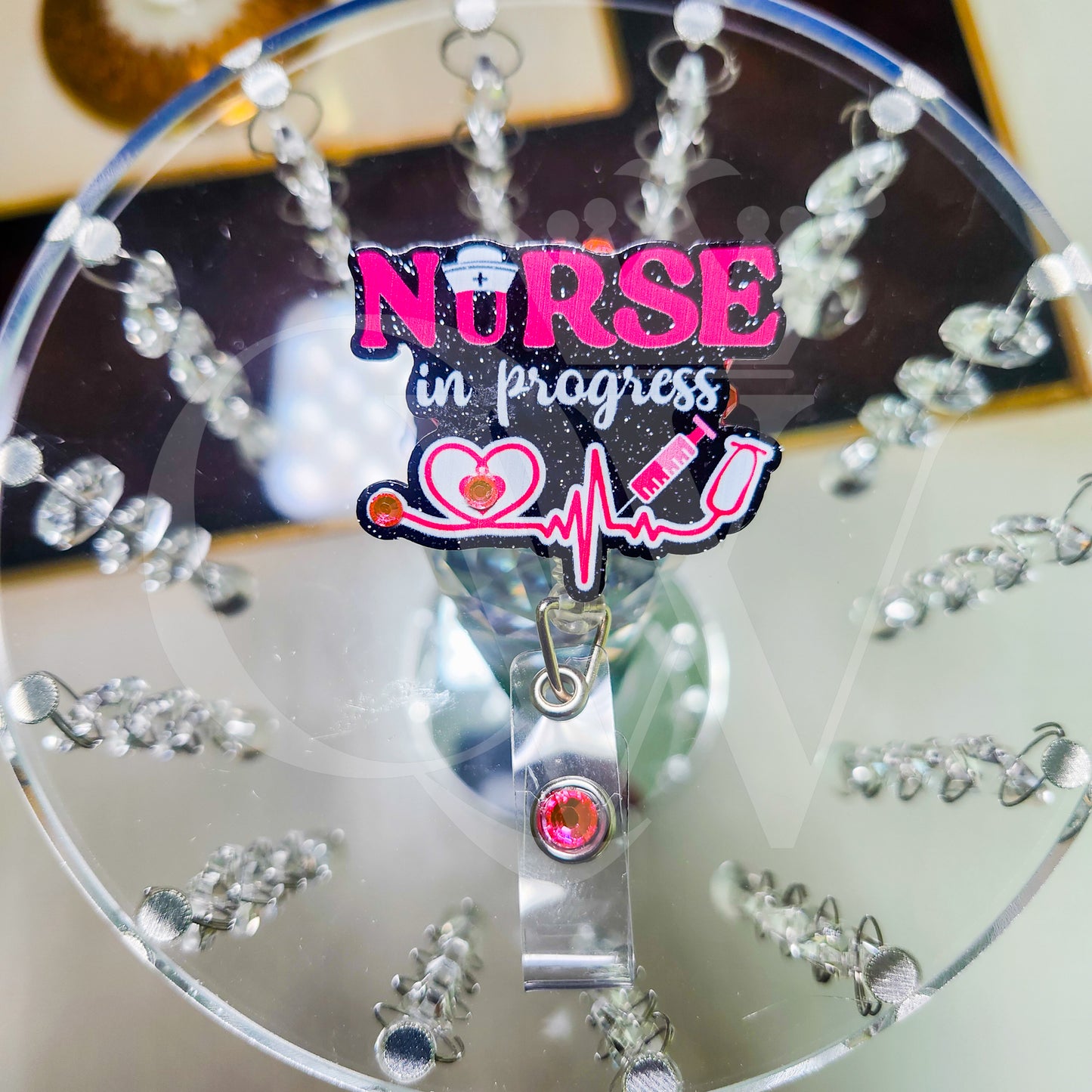 "Nurse in Progress"- Rhinestone Badge Holder