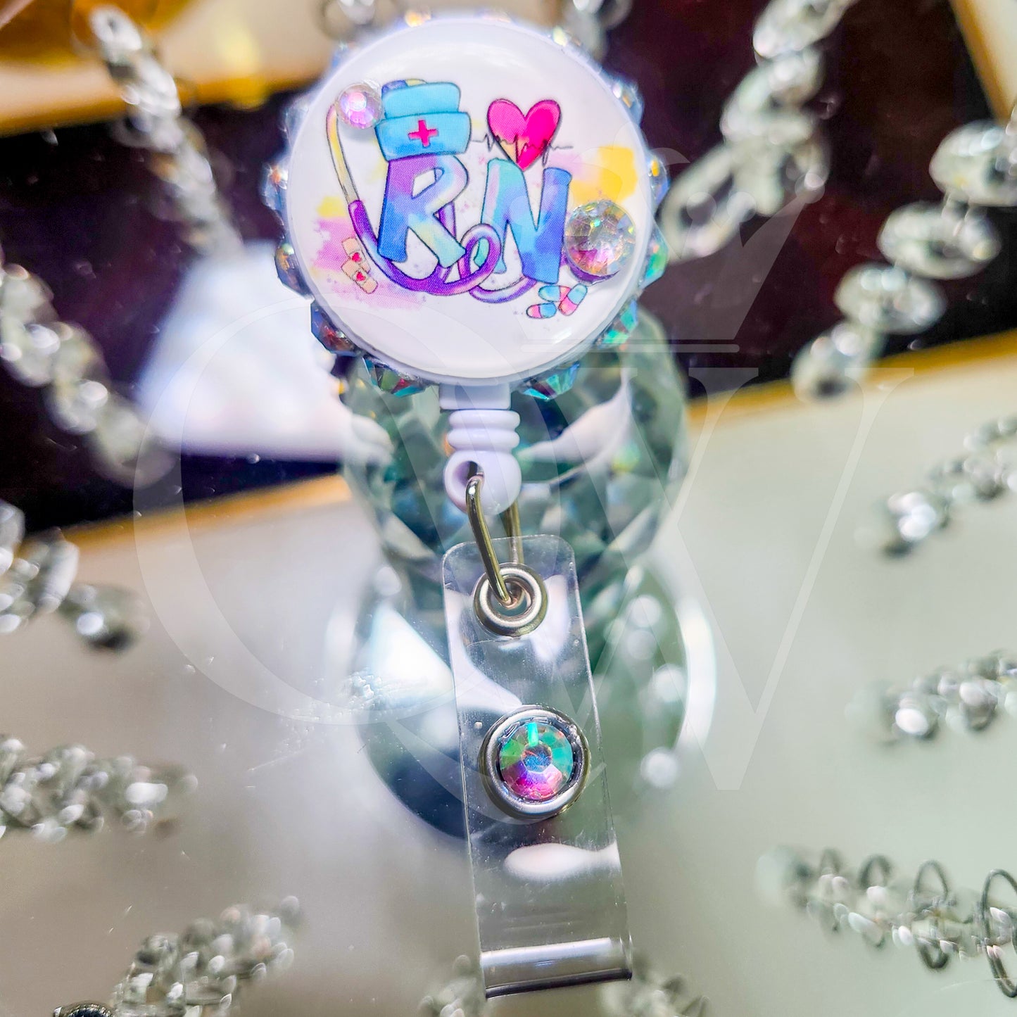 "RN"- Rhinestone Mini Badge Holder