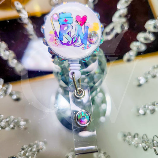 "RN"- Rhinestone Mini Badge Holder