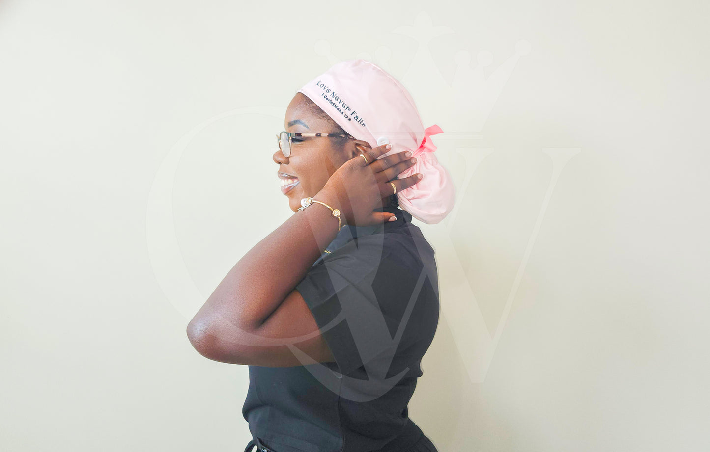 "Love Never Fails" Silk Lining Bonnet Scrub Hats