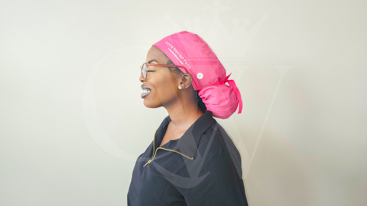 "Love Never Fails" Silk Lining Bonnet Scrub Hats