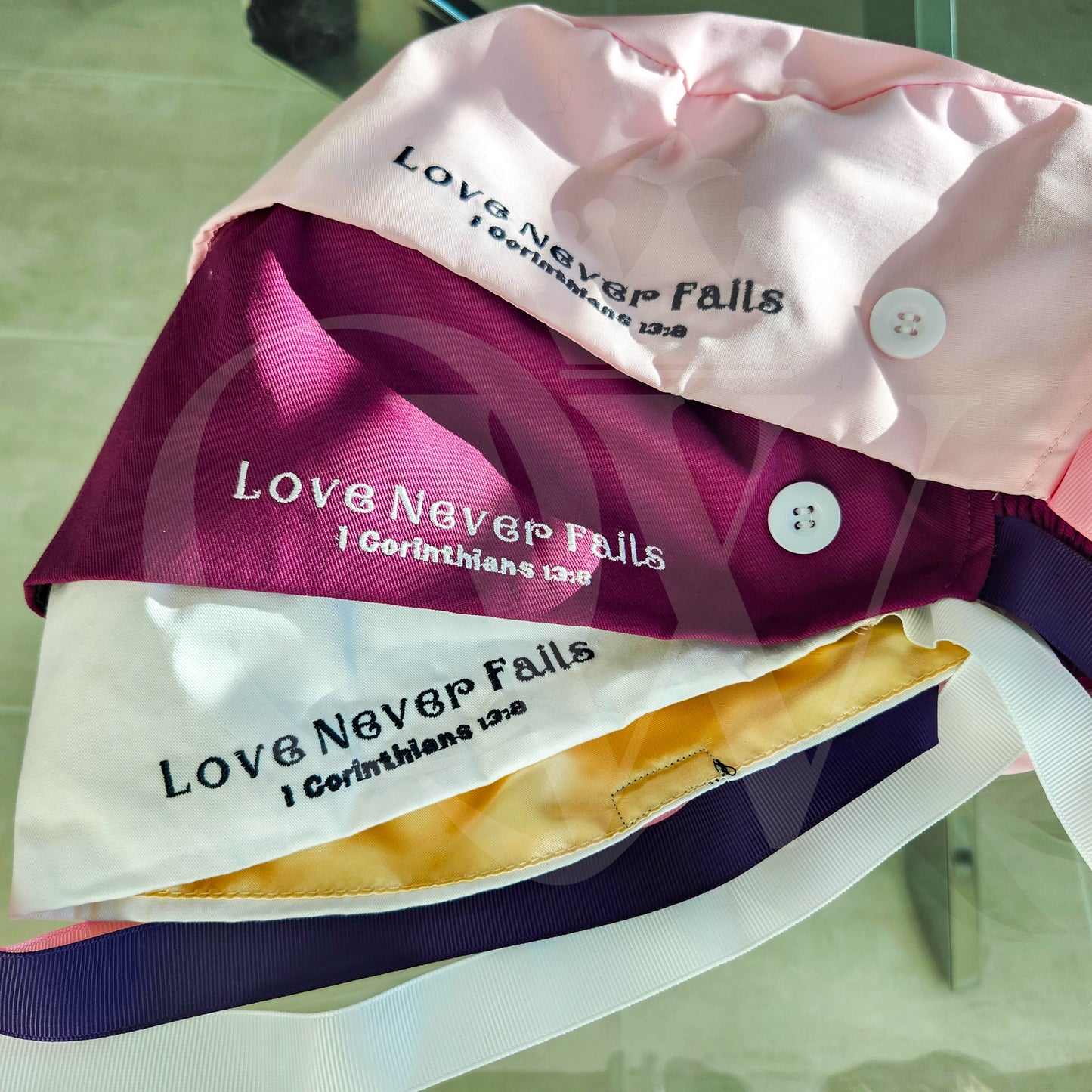 "Love Never Fails" Silk Lining Bonnet Scrub Hats