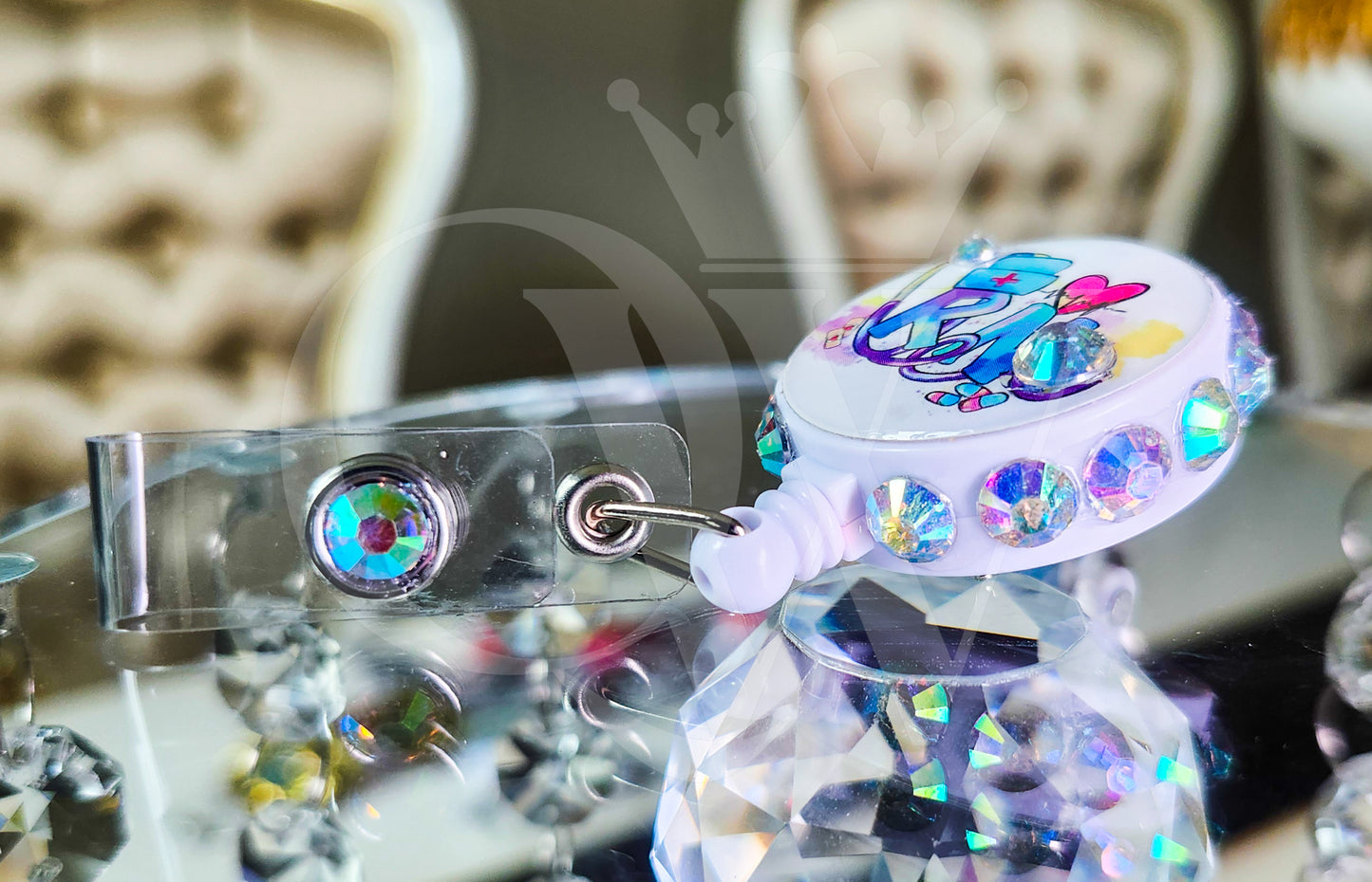 "RN"- Rhinestone Mini Badge Holder