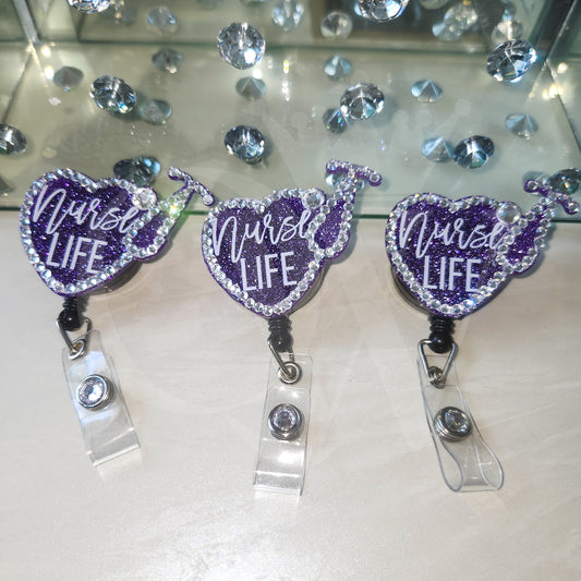 "Nurse Life" Rhinestone Badge Reels