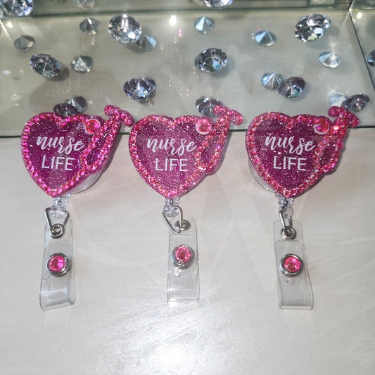 "Nurse Life" Rhinestone Badge Reels