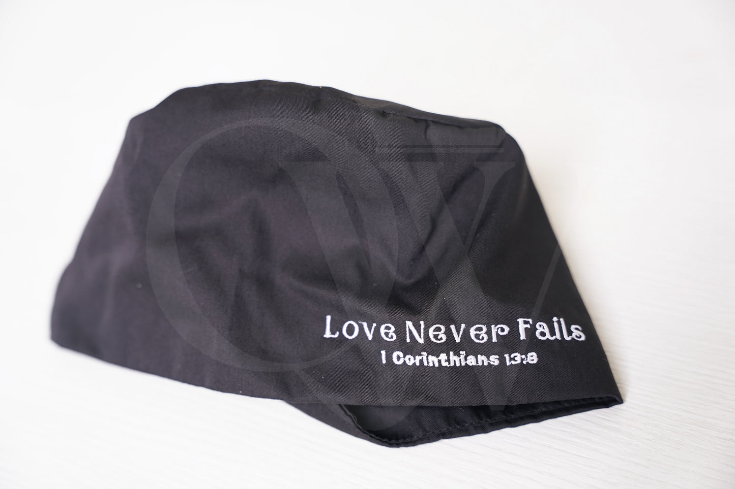 "Love Never Fails" Silk Lining Scrub Hats